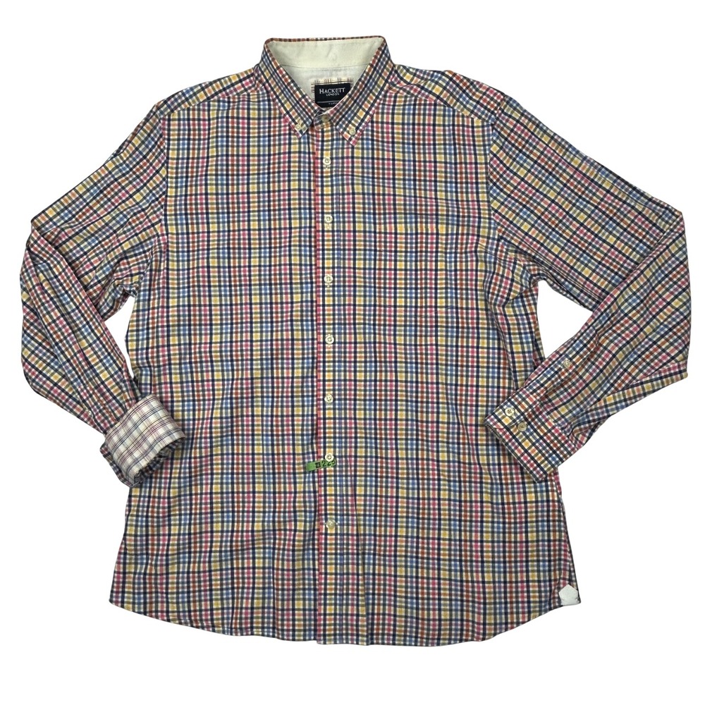 Hackett London Shirt Mens XL Slim Fit Multi Check Casual Button Down Long Sleeve